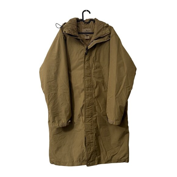 LL Bean Tan Gore-Tex Prima Loft Parker Warm Long Hooded Jacket Mens Large - Picture 1 of 8